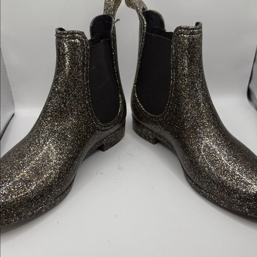Report Glittery Multi Colored, Gold Fleck, Black Chelsea Rain Boots Size 37|6.5